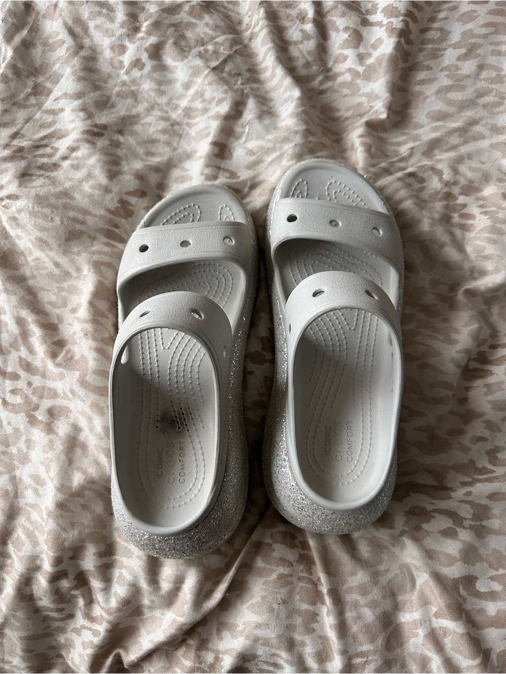 CROCS White Glitter Slide Clogs